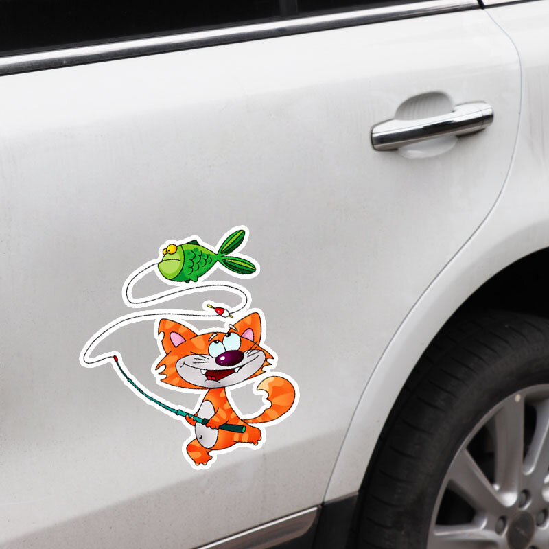 RuleMyLife 14.8CM*15.9CM Car Sticker  Funny Cat Fishing PVC Decoration Decal 11-01018