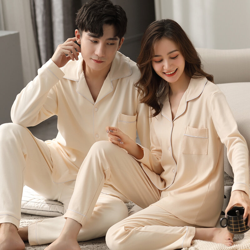 Pyjama de Couple en pur coton pour homme et femme, ensemble 2 pièces, vêtements de maison, 2022 vrai coton, collection printemps 100%