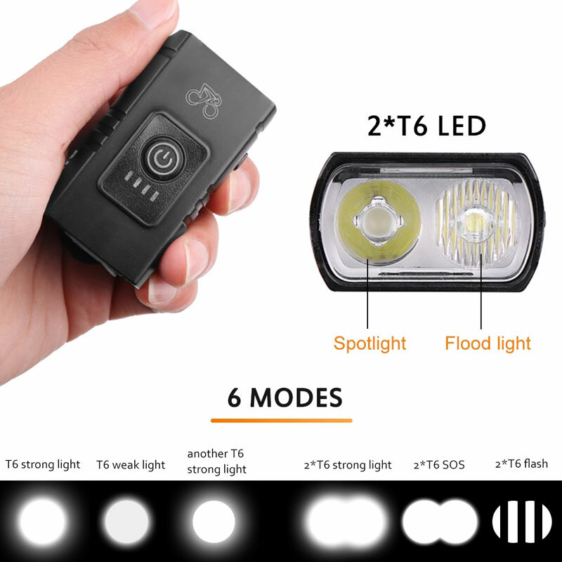 Super jasna wodoodporna lampa rowerowa IP44 latarka USB akumulatorowy reflektor rowerowy przedniego światła LED rowerowy T6 lub 2 * T6