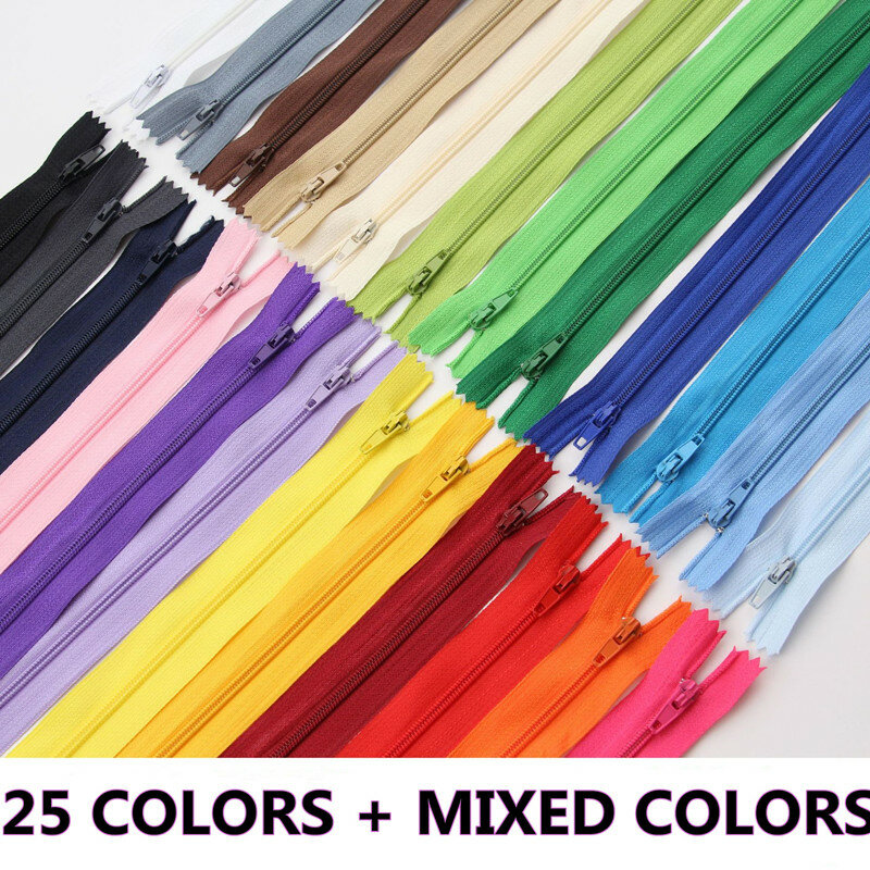 Cremallera de bobina de nailon para manualidades, 10 piezas, 4-24 pulgadas (10 cm-60 cm), costura de ropa, 20 colores, accesorios de costura