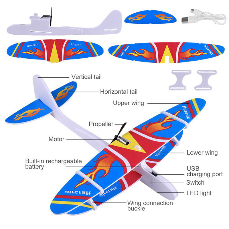 Mainan pesawat busa besar, mainan Model pesawat terbang lempar tangan DIY untuk anak-anak dewasa pesawat terbang luar ruangan