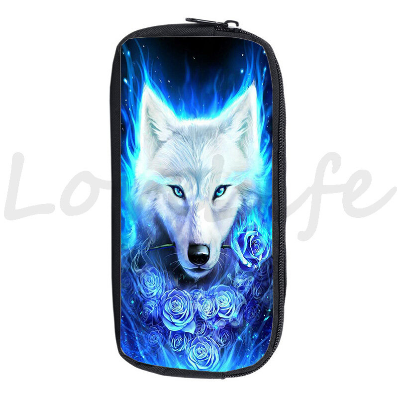 Large Capacity Animal Wolf Pencil Bags For Boys Girls Students 3D Printed Wolf Pencil Case Kid Pencil Holder Cool Stationery Bag