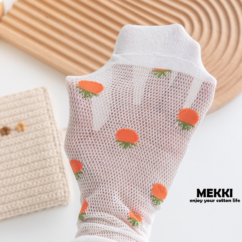 Летние носки в стиле Харадзюку, Лолита, носки с мультяшным Кроликом, медведем, цветами, авокадо, кавайные японские носки для девочек, милые носки с оборками для женщин