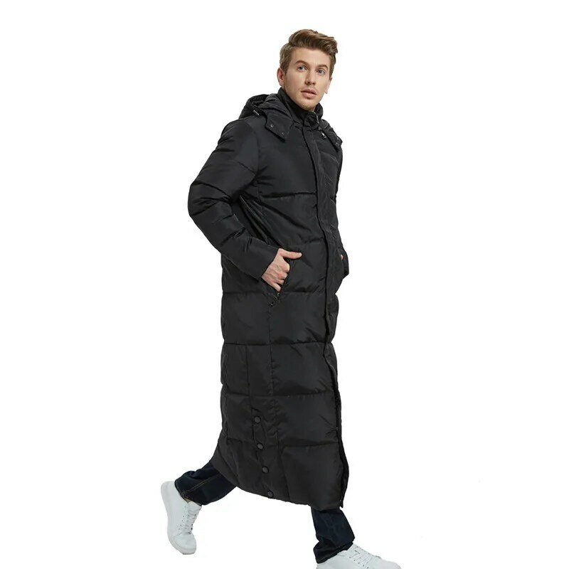 Cappotto invernale da uomo Super lungo ginocchia invernali sezione lunga spessa giacca invernale da uomo di grandi dimensioni cappotto nero