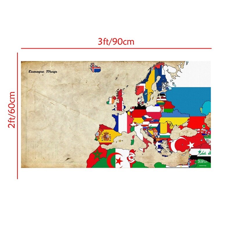 Carte du monde de l'europe Vintage 90x60cm, autocollant Non tissé, affiche, Version horizontale, décor de salon, de bureau, de maison