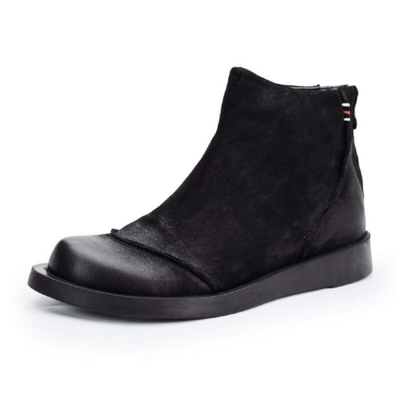 Botas de trabalho do vintage homens estilo britânico moda dedo do pé redondo zip tornozelo sapatos 100% couro real alta superior botas militares preto cáqui