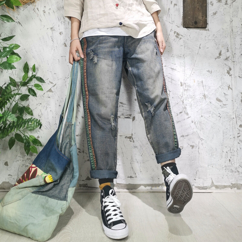 2022 wiosna moda damska Vintage luźne jeansy damskie Casual zgrywanie Denim spodnie ponadgabarytowych Streetwear Harem czarne zgrywanie