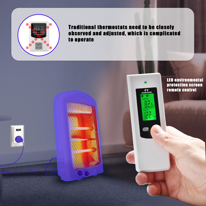 Nashone-디지털 온도 조절기 220V 온도 컨트롤러 온도 조절기 1800W 무선 온도 조절기 (수신기 소켓 포함), EU 플러그