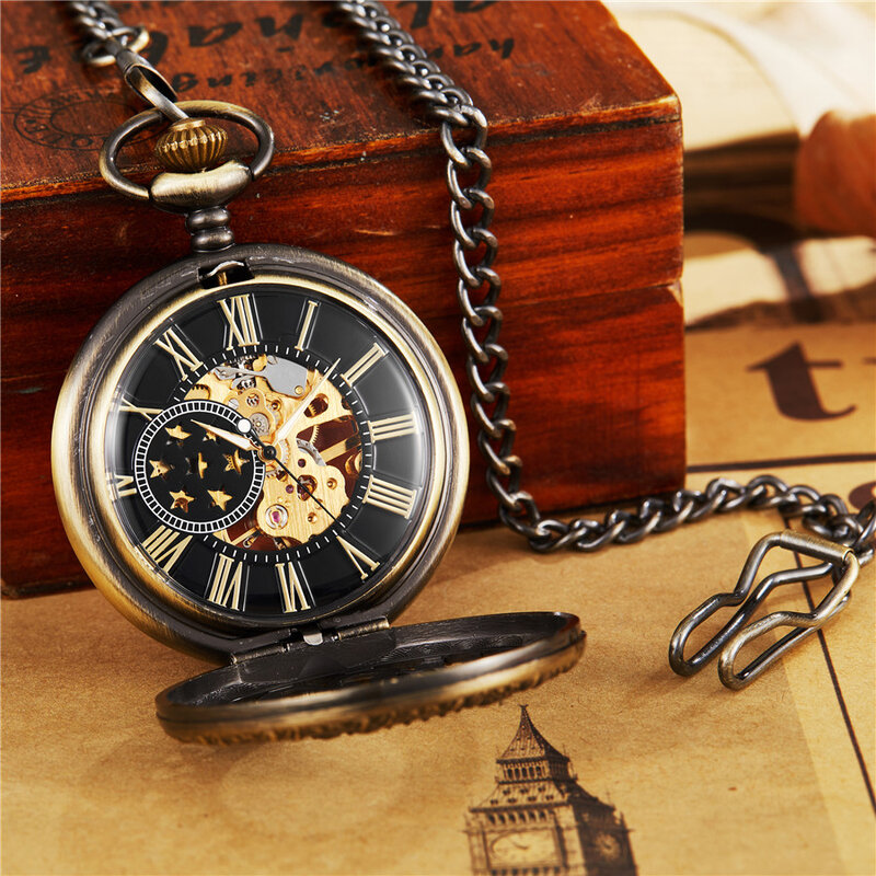โบราณโบราณ Steampunk Mechanical นาฬิกาพ็อกเก็ตนาฬิกาสร้อยคอ Hollow Skeleton Hand Wind แกะสลัก Fob นาฬิกาจี้ผู้ชายผู้หญิง