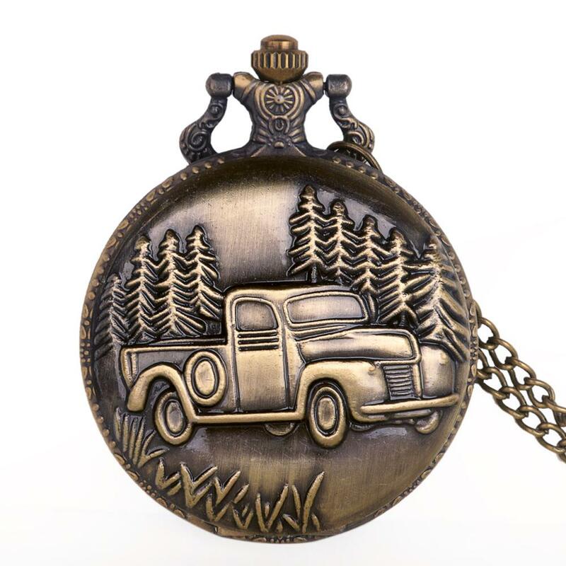 Relojes de bolsillo para conductor de camión, accesorio de bronce único, Retro, camión grande, árbol forestal, coche, regalos, envío directo