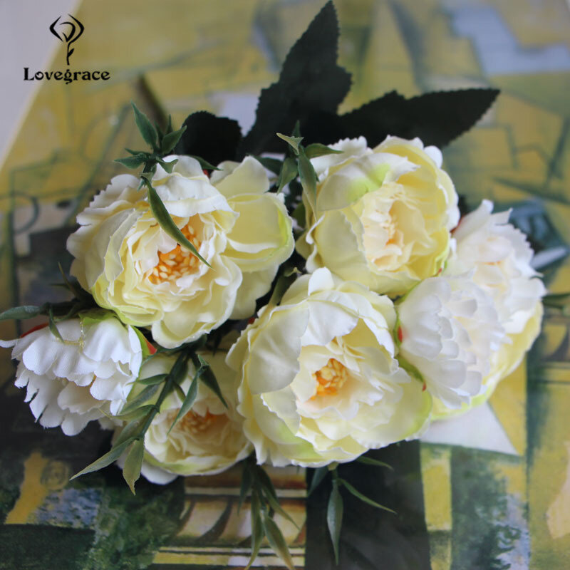 8 หัวผ้าไหมประดิษฐ์พีโอนีดอกไม้สำหรับงานแต่งงานแต่งงาน DIY Decor หัตถกรรมขนาดเล็กดอกไม้ Peony MINI ดอกไม้ปลอมสำหรับ Home decor