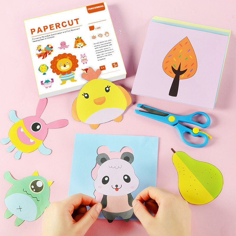 100 pçs/set dos desenhos animados de papel colorido dobrável e corte brinquedos crianças animal livro arte artesanato artesanal diy educacional crianças brinquedo presente
