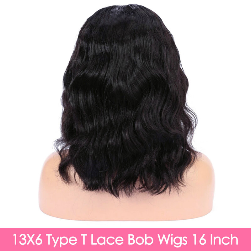 Penjualan pembersihan Online rambut manusia gelombang tubuh Wig Bob Pendek T bagian Wig renda depan telah ditanami rambut asli India Remy 100%