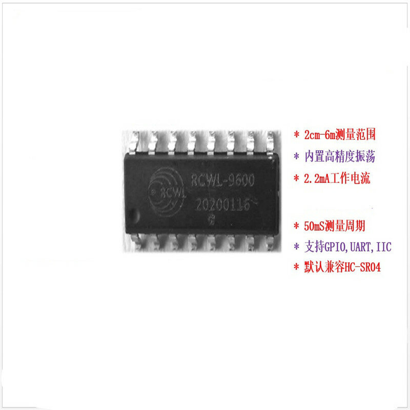 Prise en charge GPIO/UART/IIC, puce unique de plage ultrasonique RCWL-9600 Compatible HC-SR04