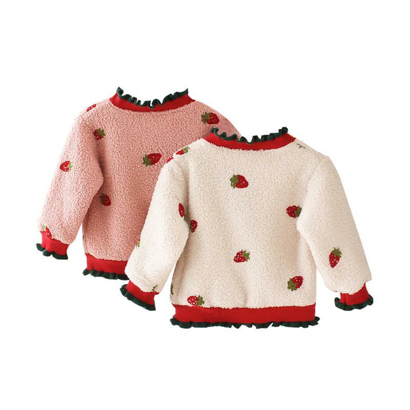 Meninos meninas outerwear cardigan coreano bebê neve wear primavera outono bonito morango infantil roupas para o inverno grosso malha criança casacos