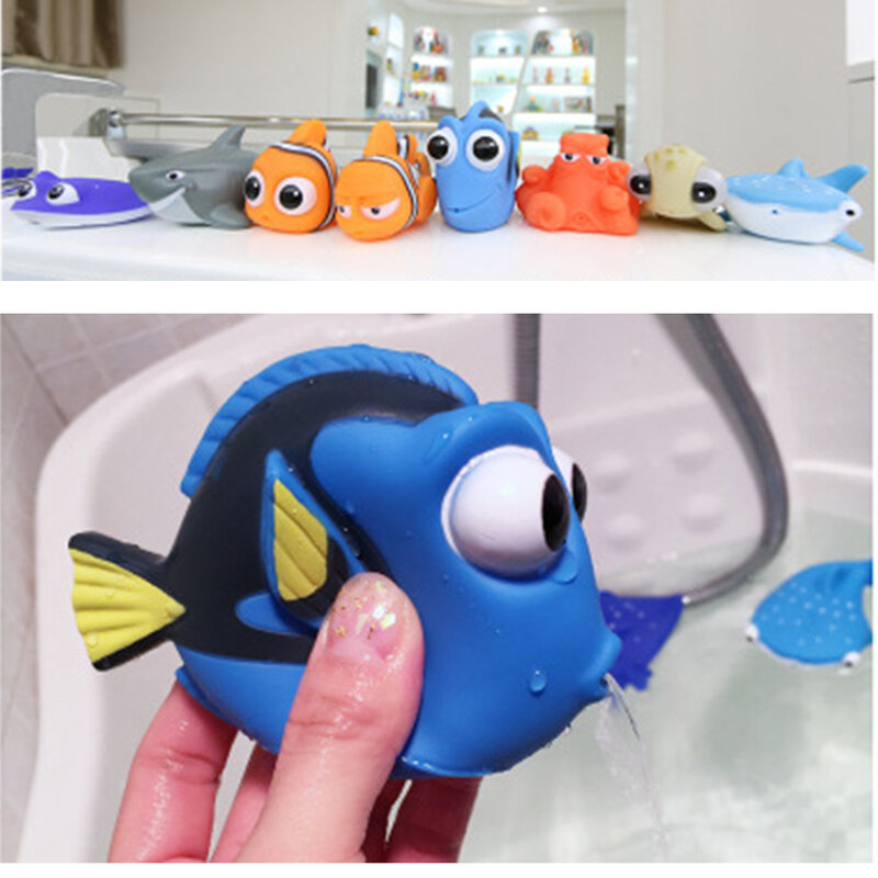 Brinquedos de banho do bebê encontrando nemo dory flutuador spray água squeeze brinquedos de borracha macia do banheiro jogar animais crianças banho brinquedo palhaço