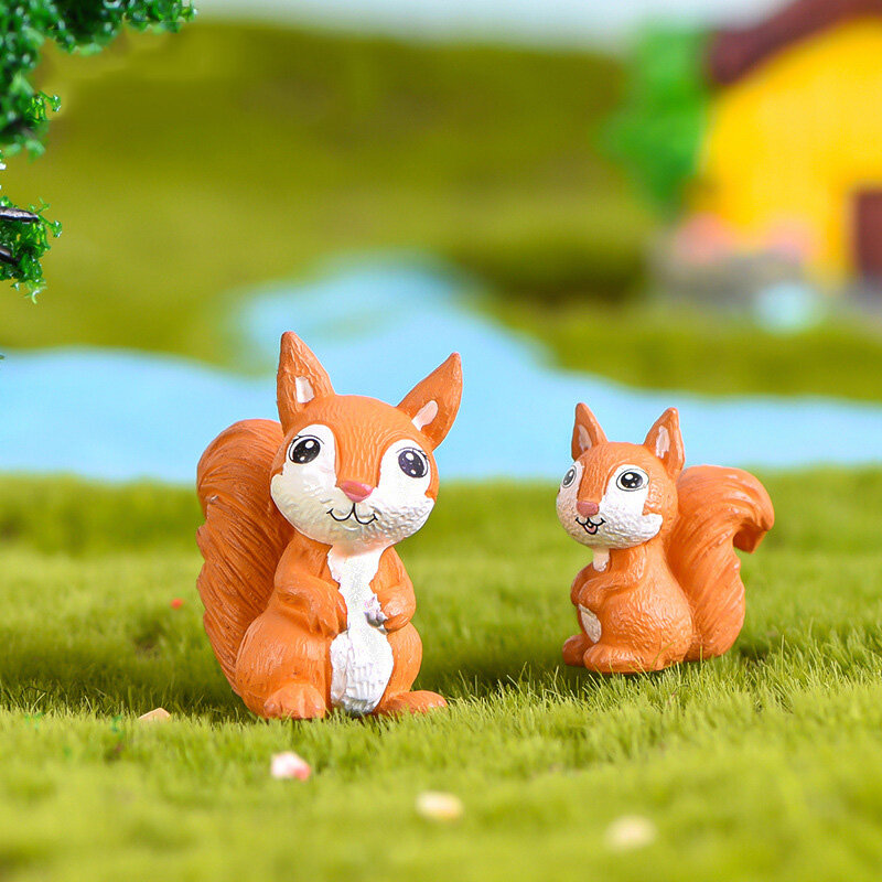 3Pcs Squirrels Resin Figurine Miniature Animals Ornaments for DIY Fairy Garden Bonsai Decor Moss Micro Landscape Decoration