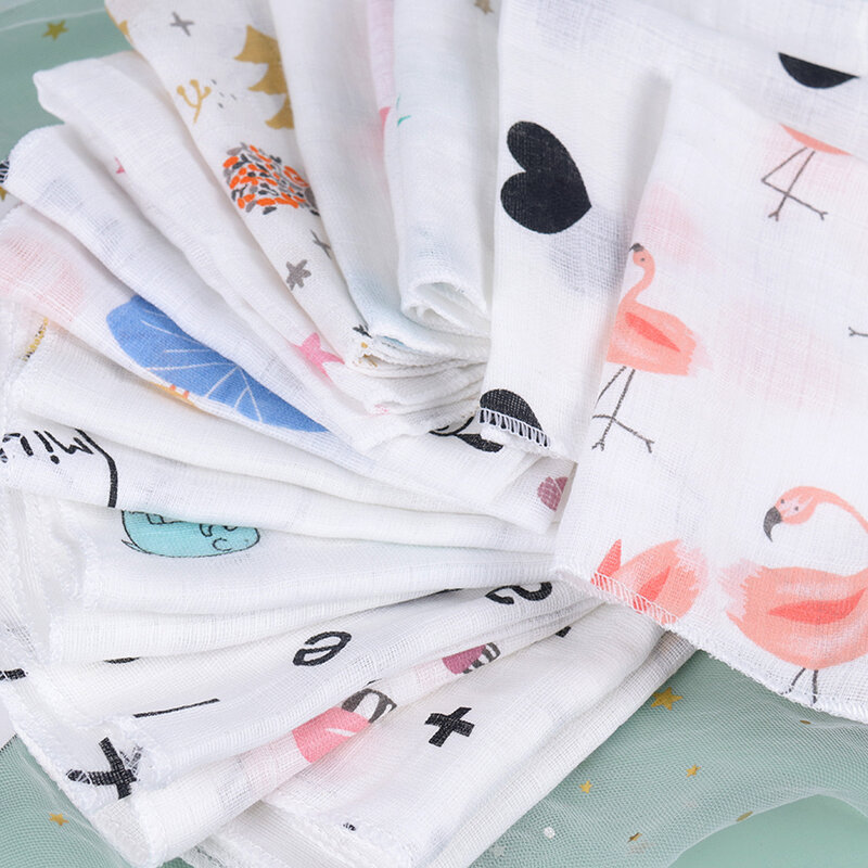 Pañuelo de algodón con dibujos animados para niños y bebés, toalla de muselina de dos capas, 10 piezas, 28x28cm