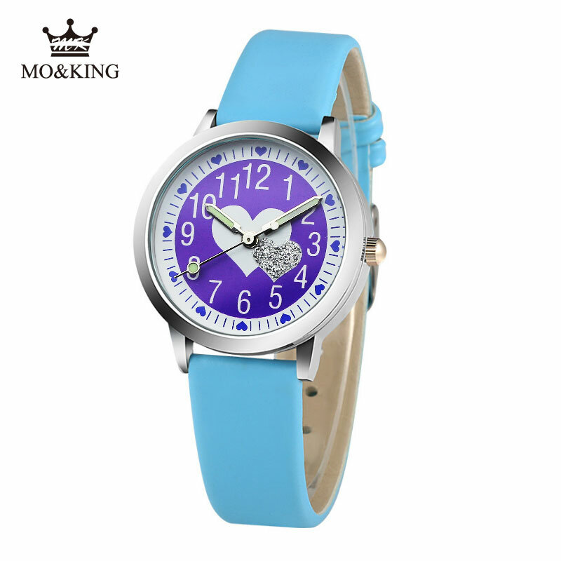 Nowy produkt zegarek dziewczęcy dla dzieci fioletowy nadruk Love zegar kwarcowy zegarek na co dzień skóra galaretki skórzany zegarek dla dzieci prezent dla studenta zegarki