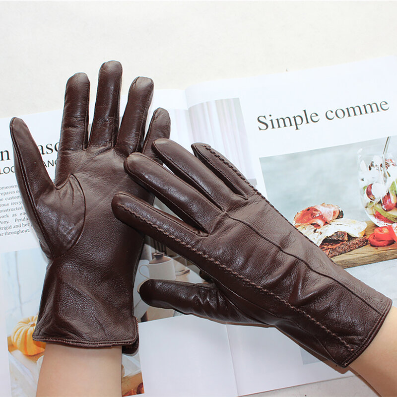 Nowe damskie skórzane rękawiczki w paski w stylu aksamitna wyściółka jesienne i zimowe ciepłe rękawiczki kożuch wysokiej jakości