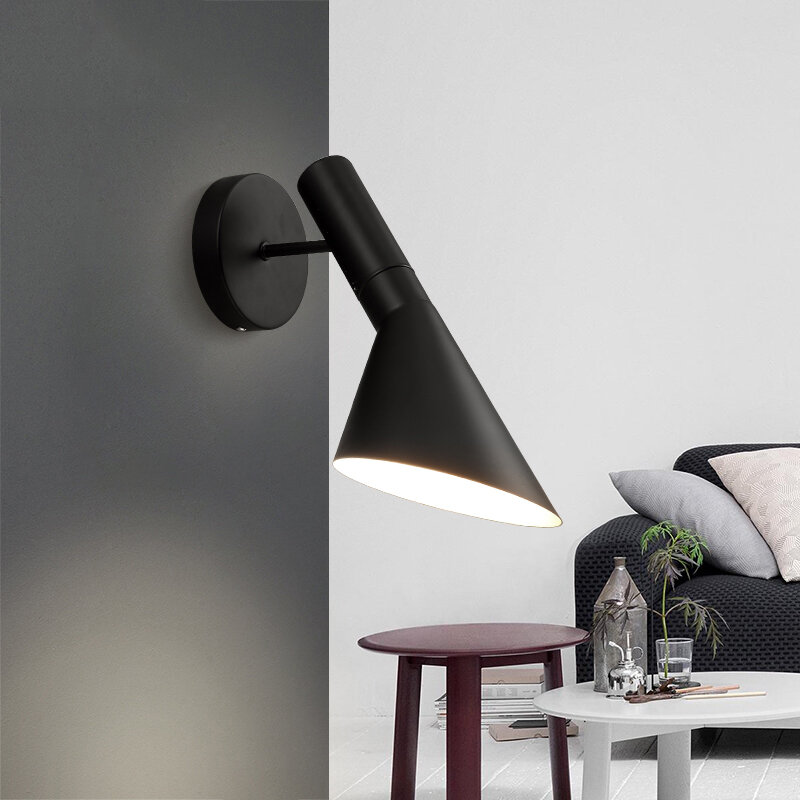 Moder-Lámpara de pared E27 con cabezal agitador, iluminación creativa para dormitorio, mesita de noche brillante en blanco y negro, luz de lectura para estudio, 360
