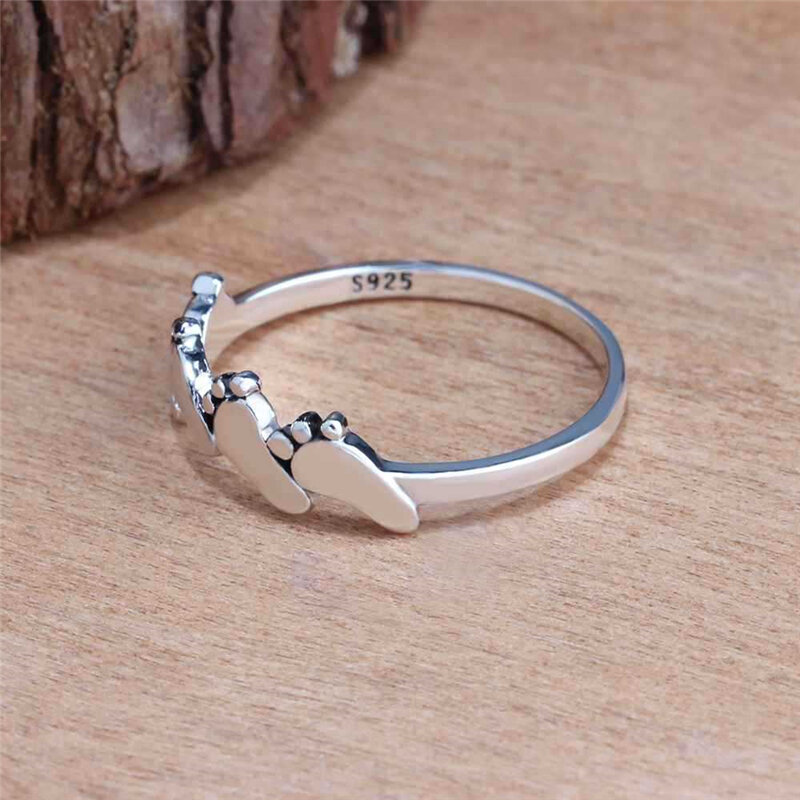 XINSOM Cute Footprint Shape 925 Sterling Silver Rings For Women Korean Fashion Party Banquet Finger Rings Girls Gift 20MARR2