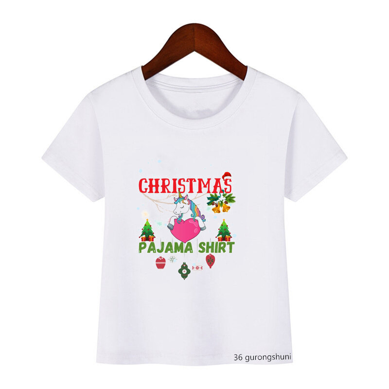 Лидер продаж 2021, Детская футболка с мультяшным единорогом, Рождественский принт, Детская футболка, Милая футболка для девочек/мальчиков, Рождественская одежда, топы