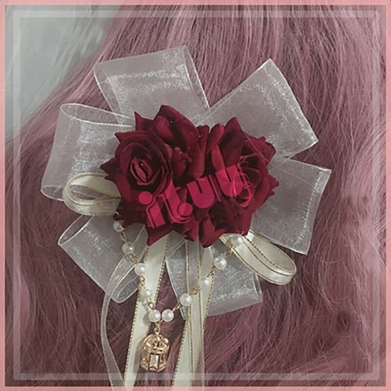Bogini panna młoda łuk koronkowa róża KC łańcuszek z koralików z wisiorkiem gotycka spinka do włosów Lolita KC boczny zacisk stroik chluba akcesoria dziewczyna prezent
