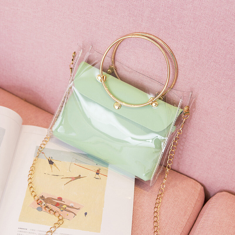 2020 Design Luxus Handtasche Frauen Transparent Eimer Tasche Klar PVC Gelee Kleine Schulter Tasche Weiblichen Kette Umhängetasche Messenger Taschen
