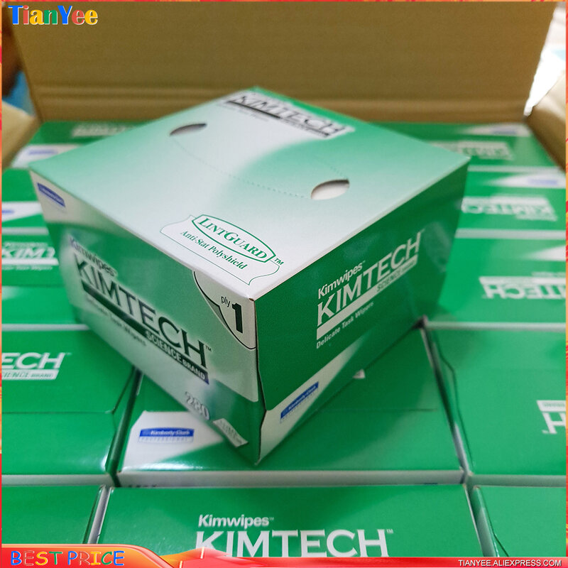 KIMTECH Kimwipes 섬유 청소용 종이 팩, 280 와이프, Kimperly 와이프, 공인 광섬유 와이핑 페이퍼, 도매 가격