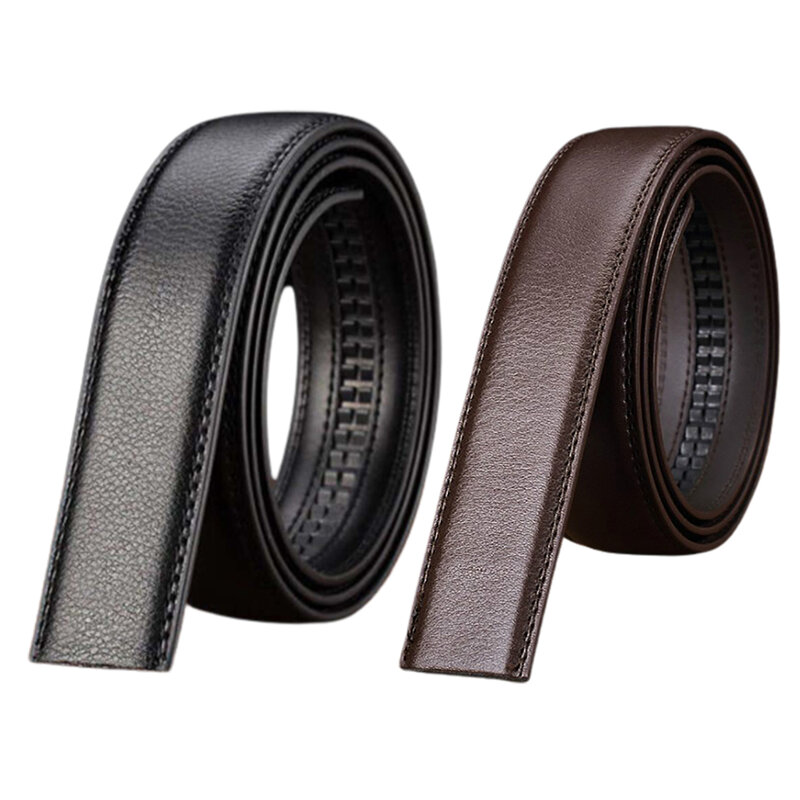Cinturón negro de cuero sintético para hombre, cinta automática de alta calidad, estilo de negocios de lujo, sin hebilla, elegante, 120x3,5 cm