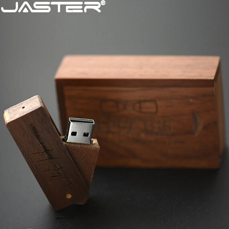 JASTER USB 2.0ไม้ USB แฟลชไดรฟ์สแควร์กองทัพมีด64GB ปากกาไดรฟ์ฟรีโลโก้32G หน่วยความจำวอลนัทไม้ U 8G 16G