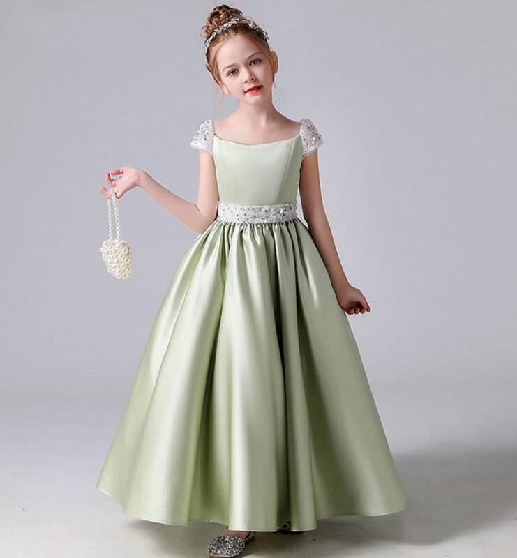 Dideyttawl Elegante Satin Mädchen Geburtstag Party Prinzessin Kleider Vintage Blume Mädchen Kleider Formale Kommunion Kleid Für Kinder