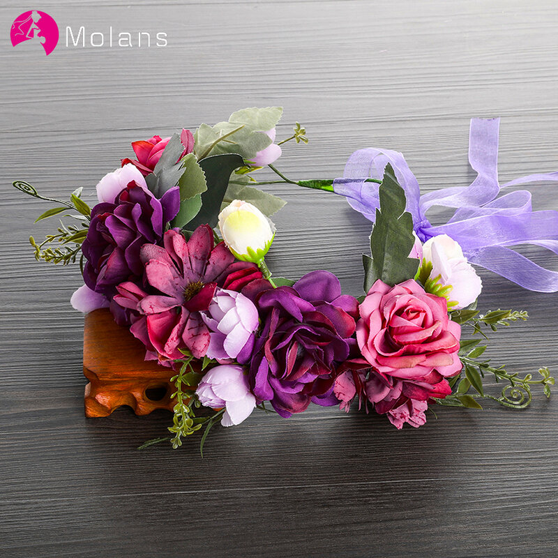 MOLANS-عصابة رأس على شكل زهرة ، عروس ، زينة شعر ، تاج ، بنفسجي ، زهور ، إكليل ، فيونكة ، إكسسوارات