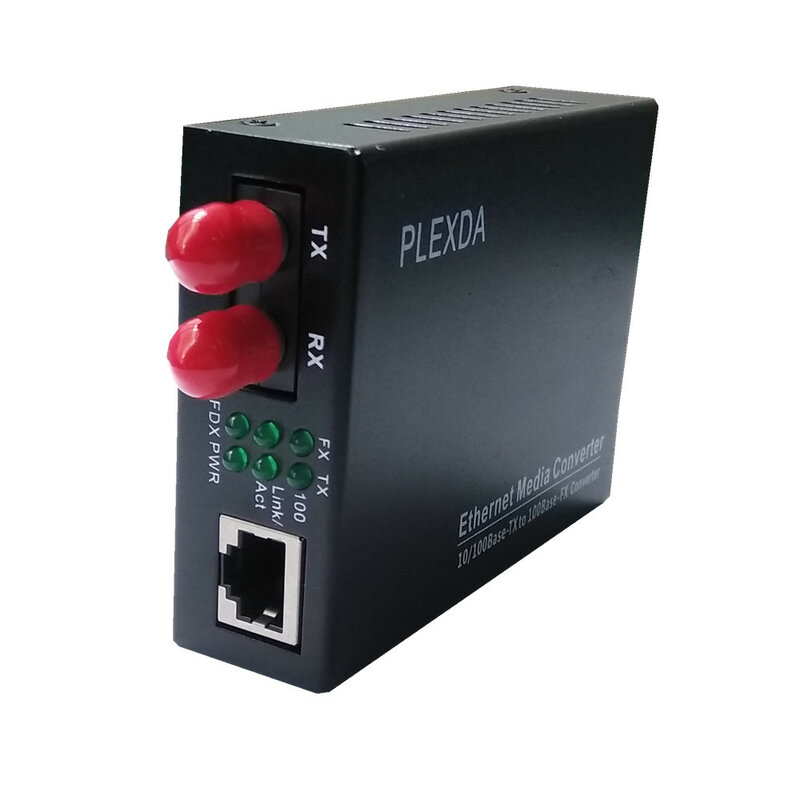 Plexda 10/100M Single mode Fiber Media Converter, 1310nm 20km Dual ST 100 Basis-TX zu 100LX Ext.+ 5V (FMC-FES14-E20ST)