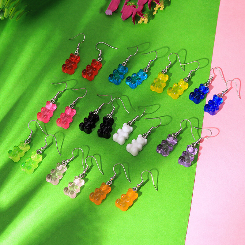 Mini pendientes de oso de goma para mujer, diseño minimalista de dibujos animados, ganchos para la oreja, colgantes creativos, regalo de joyería, 1 par