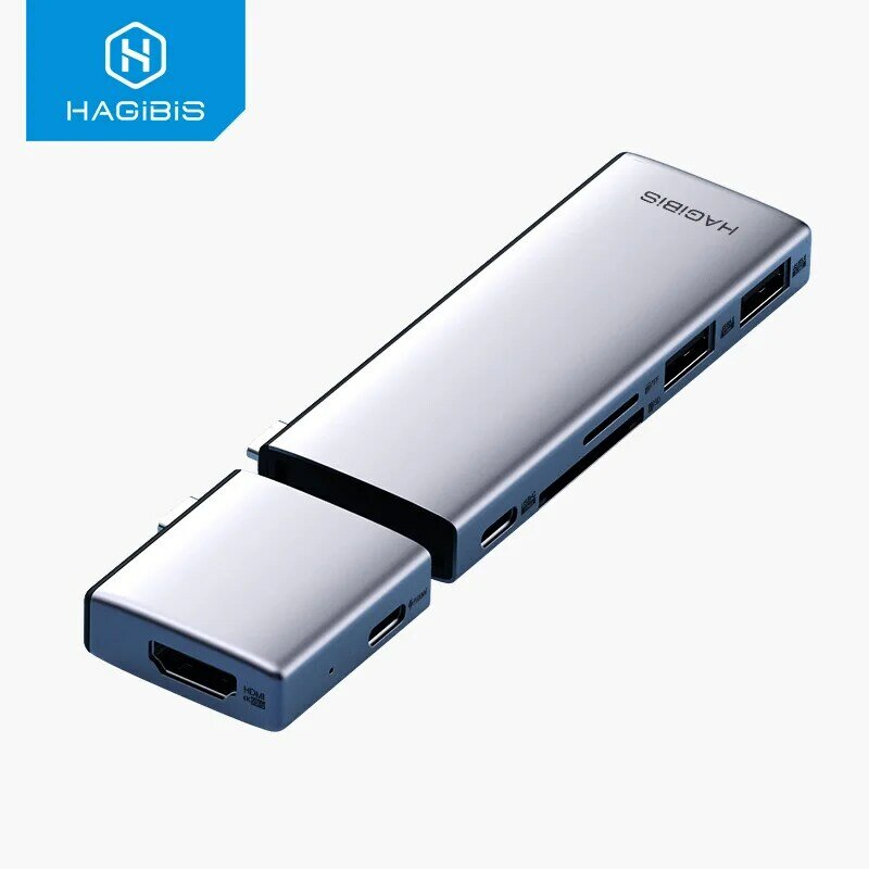 Hagibis USB C Hub Cho MacBook Pro Air M1 Kép Loại C Sang USB 3.0 4K 60Hz HDMI-Tương Thích Rj45 PD Thunderbolt 3 SD/TF Adapter