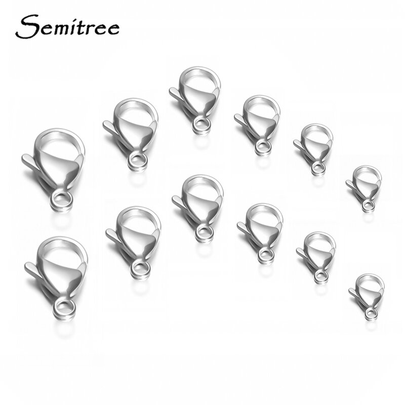 Semitree 50Pcs/Lot Stainless Steel 9/10/11/12/13/15mm Lobster Clasps Hooks Connector for DIY Jewelry Findings Materials Supplies