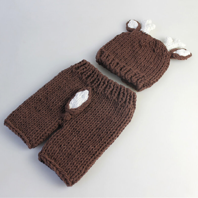 Реквизит для фотосессии новорожденных оленей, дизайн оленя, вязаная шляпа для костюмов и штанов для младенцев, комплект из 2 предметов, аксессуары для фотосессии