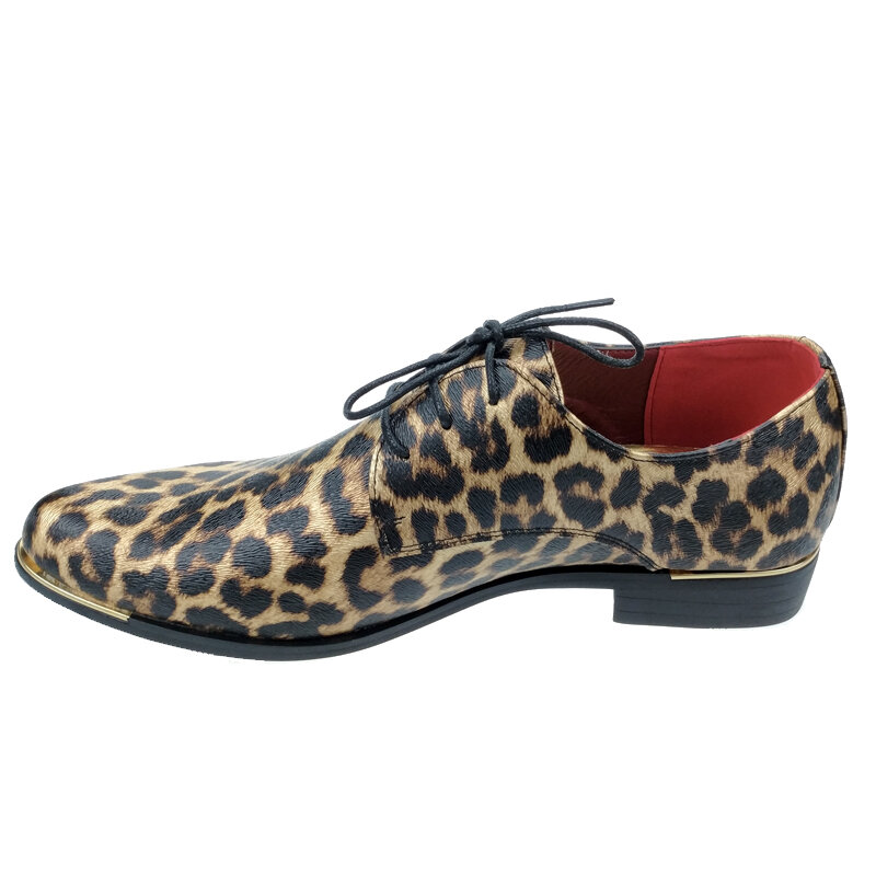 Chaussures à lacets avec bout pointu imprimé léopard pour hommes, style Punk, décontracté, mode britannique, pour mariage, jaune, nouvelle collection 2020