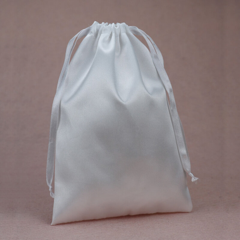 Custom Logo and Size Satin Hair Bags Ribbon Drawstring Silk Hair Extension Packaging Bags Pouches Shoes Cloth Storage Bag