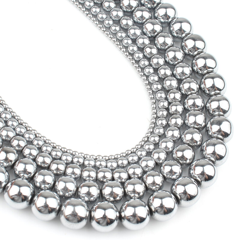 Colore argento pietra ematite perline rotonde sciolte naturali per gioielli fai da te che fanno accessori per orecchini braccialetto 15 ''2 3 4 6 8 10 12mm