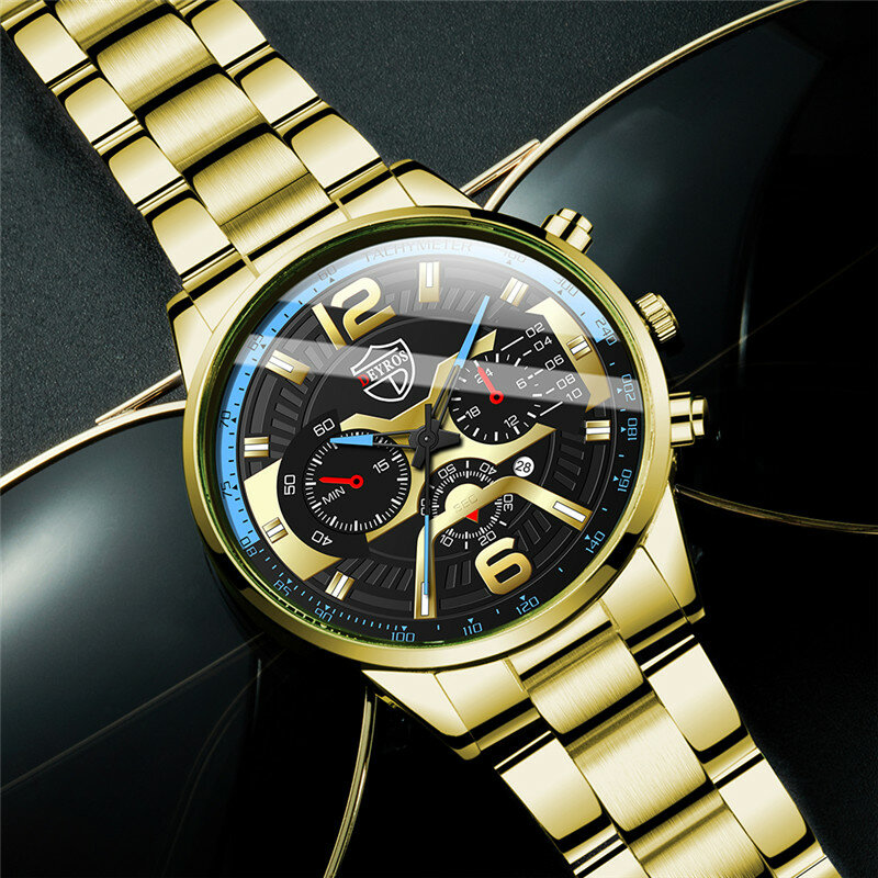 2022ファッションメンズステンレス鋼腕時計高級メンズスポーツクォーツ腕時計男性ビジネスカジュアル革腕時計リロイのやつ