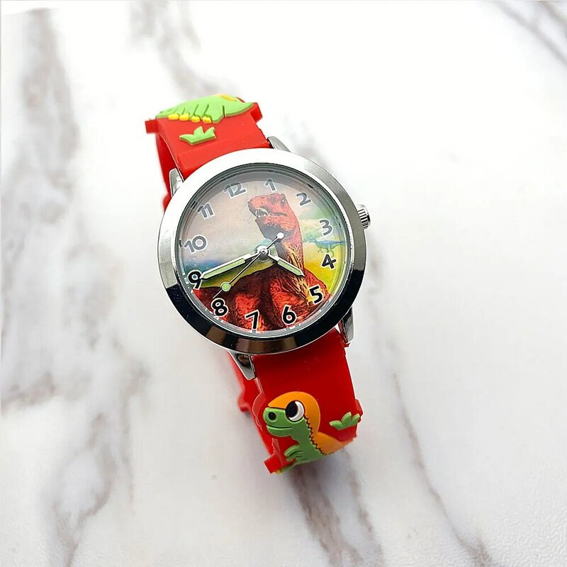 Рождественские подарки Детские часы для мальчиков с круглым кварцевым циферблатом 3D динозавр мультфильм сплав светящиеся часы для девочек ребенка 2020
