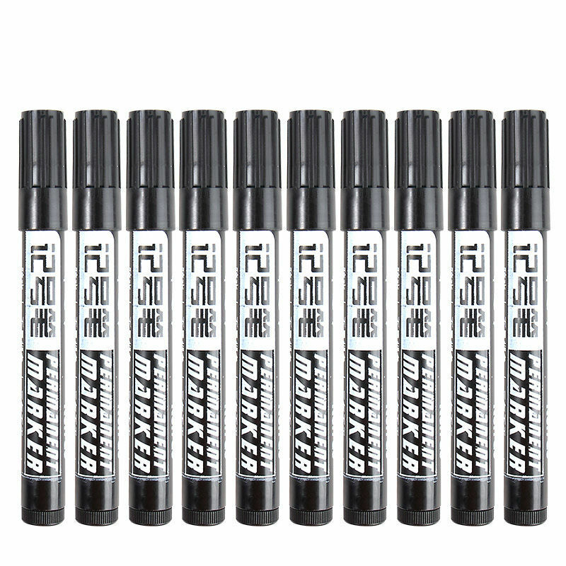 10pcs Permanent Paint Marker Pen Oily Waterproof Black Pen for Tyre Markers Quick Drying Signature Pen Stationery Supplies