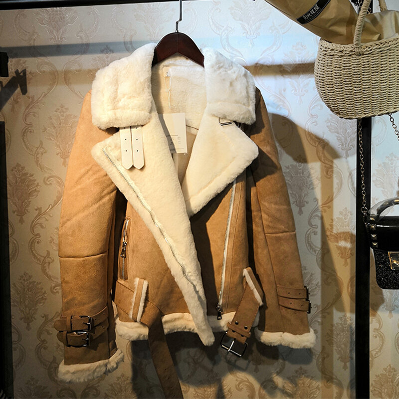 Зимняя куртка и пальто из искусственного меха, Женская мотоциклетная байкерская куртка из искусственной замши и искусственного меха, Толстая теплая верхняя одежда для женщин 2023