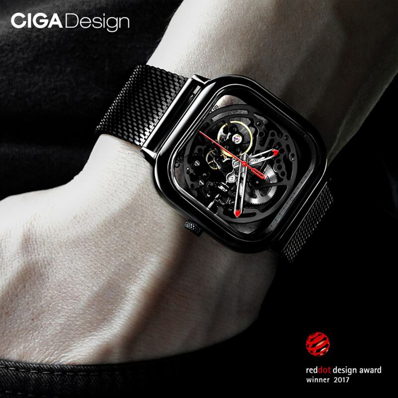 Ciga design ciga relógio automático hollowing relógio mecânico moda masculino quadrado relógio mecânico