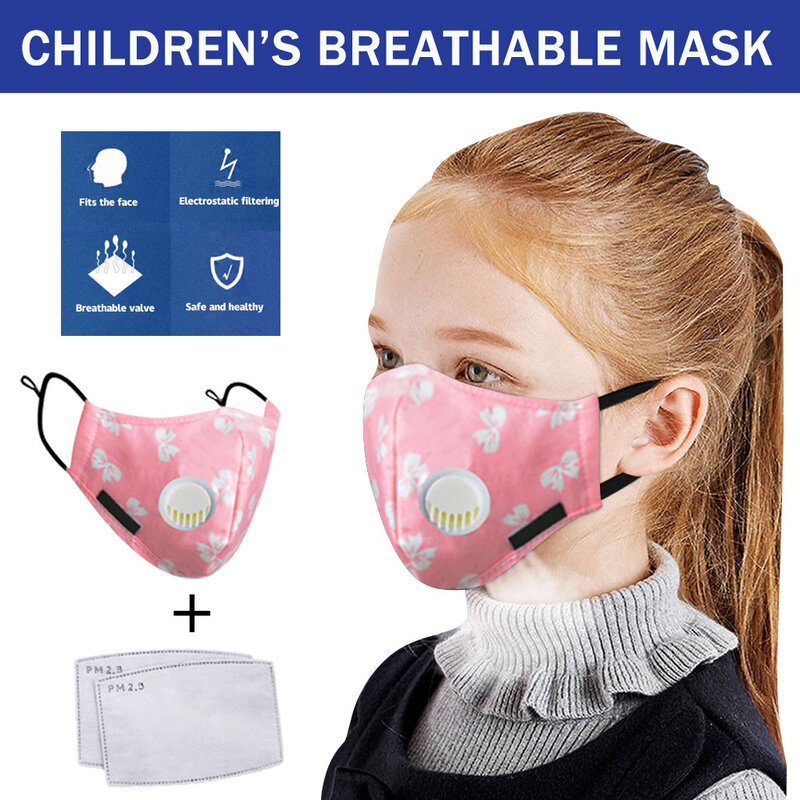 4 válvulas de respiración anticontaminación para niños PM2.5, almohadilla de filtro de carbón activado para la boca, pañuelo antipolvo para niños