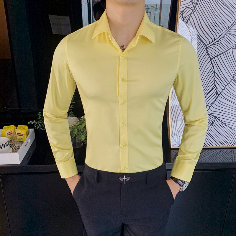 Camisas de manga comprida para homens, roupa formal de negócios, vestuário social, chemise slim fit, masculino, 2022