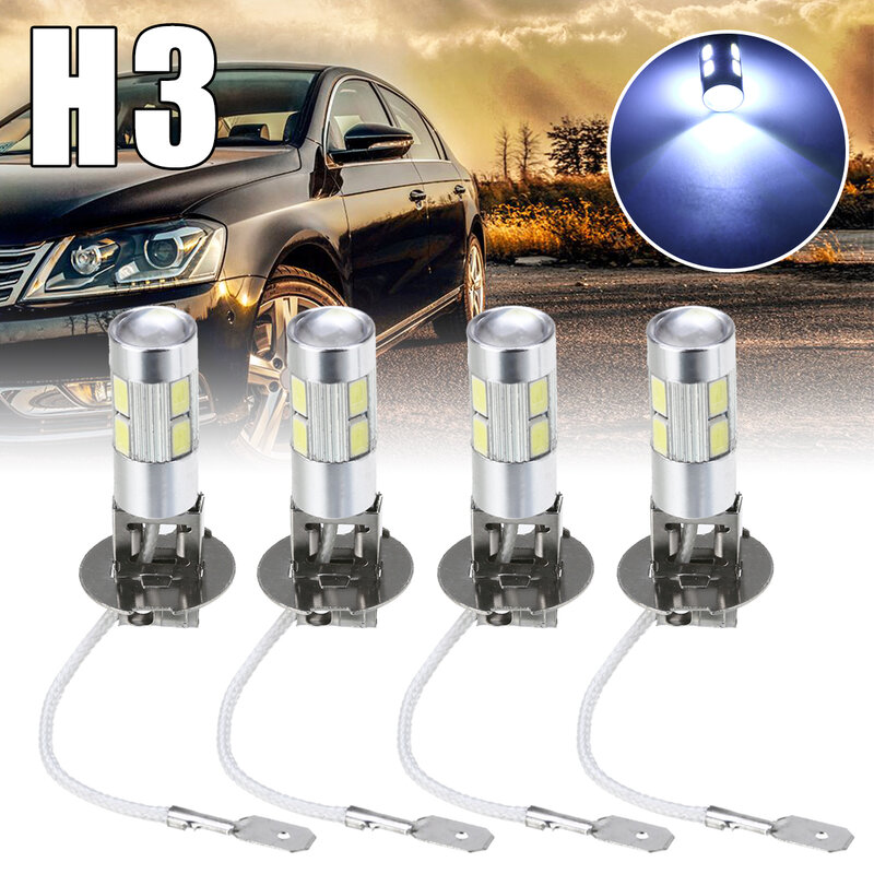 자동차 안개등 운전 램프 전구, H3 안개등 5630, 10SMD LED, 12V, 매우 밝은 흰색, 자동차 스타일링, 4 개